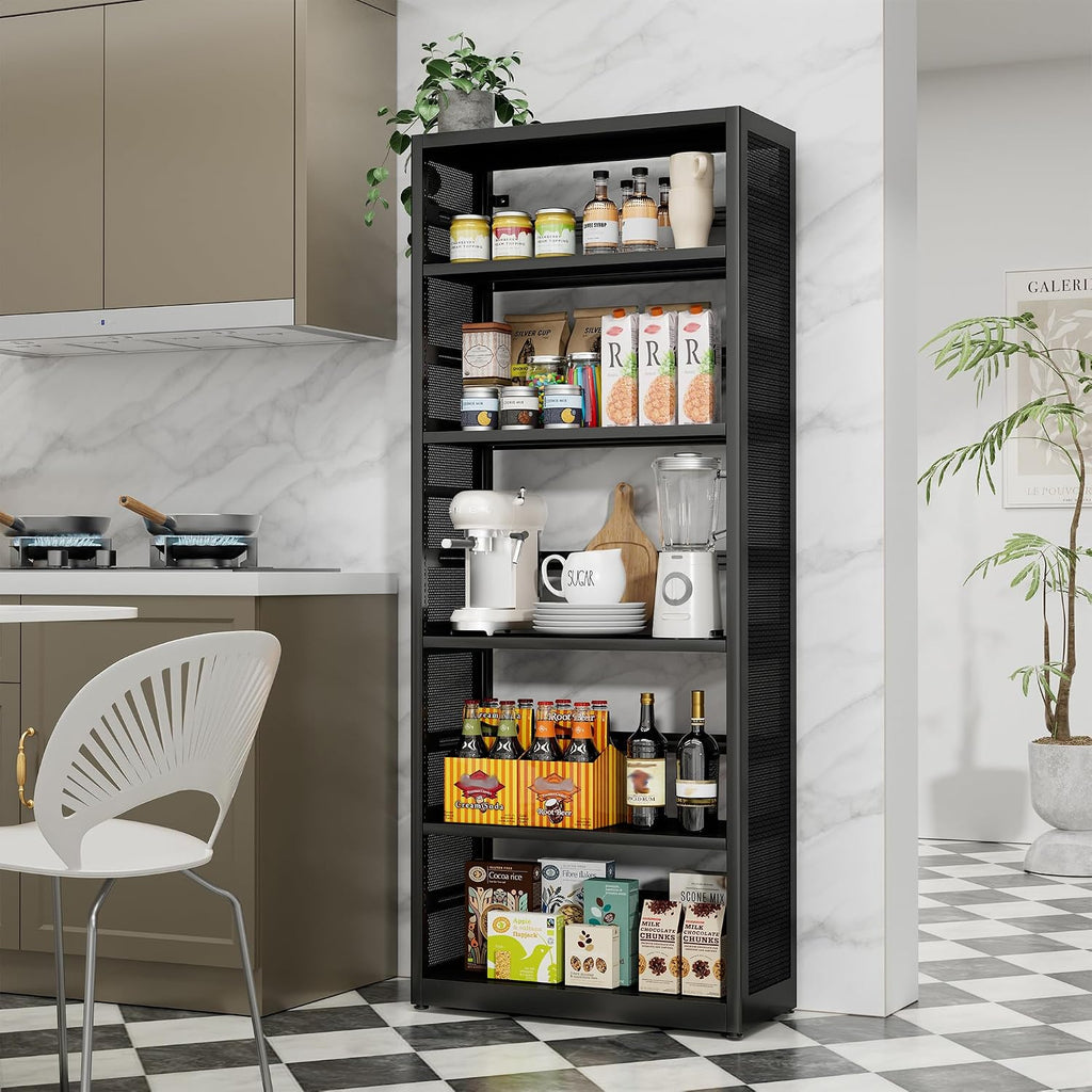 5 Tiers Bookshelf Tall Bookcase Shelf Storage Organizer Book Rack Utility Metal Shelf Adjustable Garage Shelving Organizer Rack for Kitchen Laundry Garage Bathroom Pantry Office 68' H*28' W*13' D