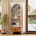 FUFU&GAGA 70.9' Tall Kitchen Pantry with Glass Doors & Drawer, Vintage Display Storage Cabinet with 3 Shelves, Buffet Cupboard for Kitchen, Living Room, Brown and White, 15.7'D x 31.5'W x 70.9'H