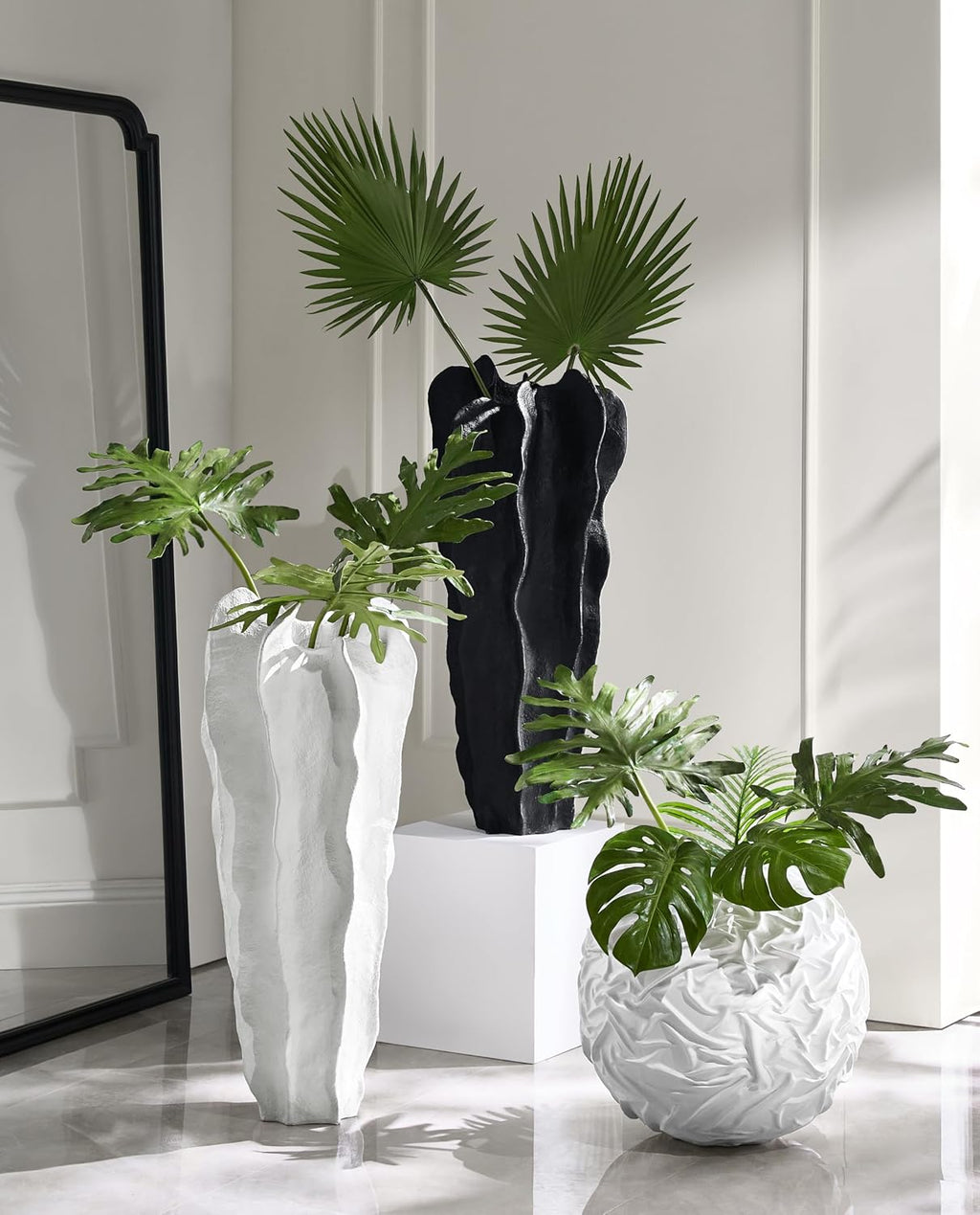 Z Gallerie Playa 36' White Floor Vase, Organic Modern Textured Sculptural Decorative Vase, Minimalist Statement Piece for Bedroom Entryway Contemporary Home Decor