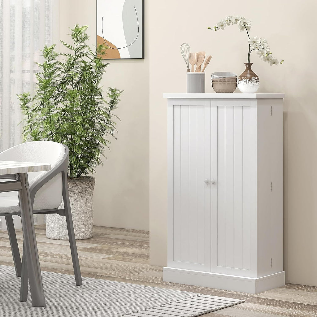 HOMCOM 41' Kitchen Pantry Storage Cabinet, Freestanding Kitchen Cabinet with 12 Door Shelves, Double Doors, 5-Tier Shelving and Adjustable Shelves, Painted White