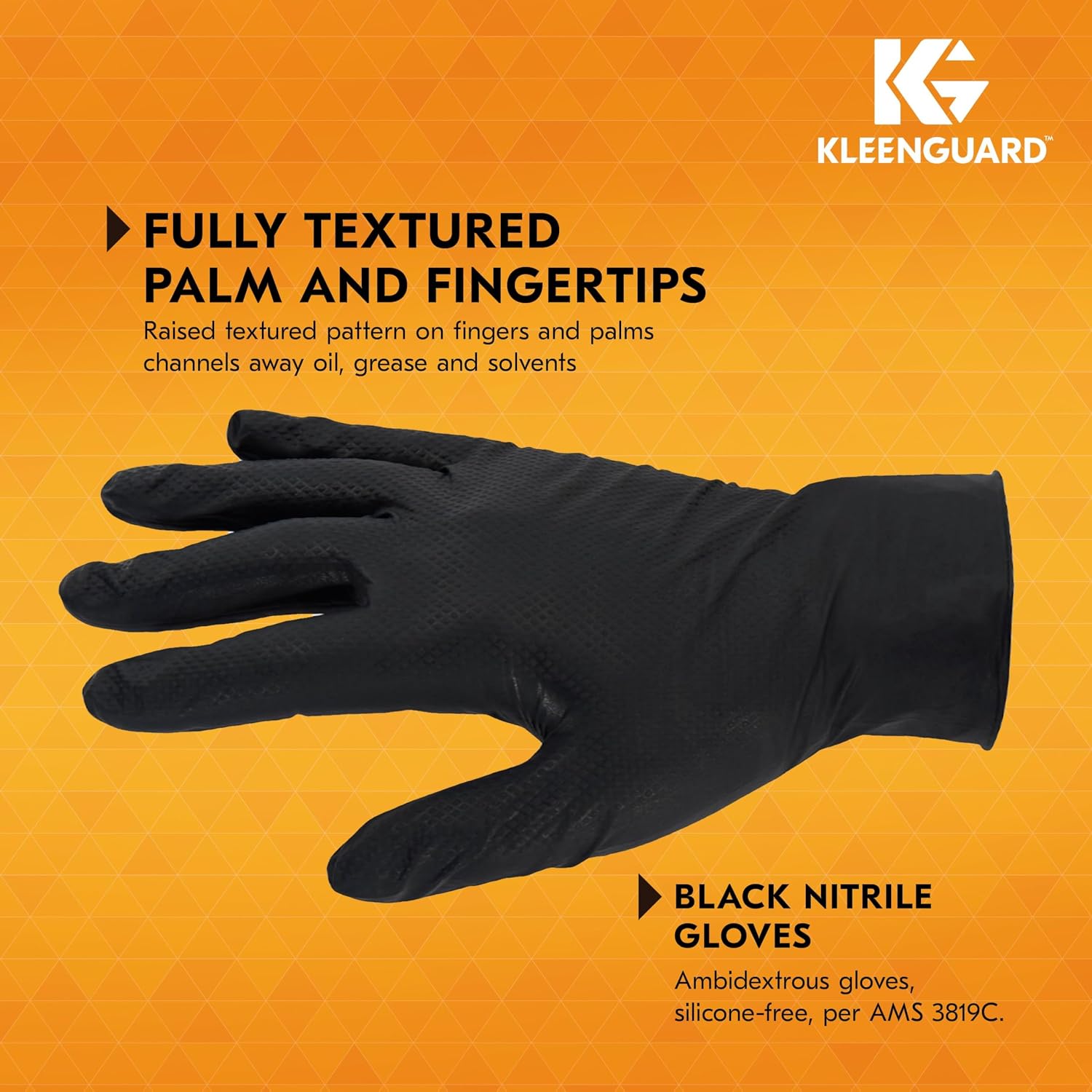Kleenguard™ Kraken Grip Fully Textured Black Nitrile Gloves (49275), Small (S), Powder-Free, 6 Mil, Ambidextrous, Thin Mil, 100 Gloves/Box, 10 Boxes/Case