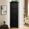 72' Corner Design Freestanding Storage Cabinet, Kitchen Storage Bakers Rack with Sleek Metal Handles, Utility Food Cupboard with 4-Tier Shelves for Kitchen, Bathroom, Living Room, Black