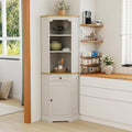 RASOO 68.11' Farmhouse Corner Cabinet, Tall Five-Sided Pentagonal for Kitchen，3-Tiers Open Shelf and one Drawer and Door Corner Storage Hutch Cabinet for Living Room, Bathroom and Dining Room