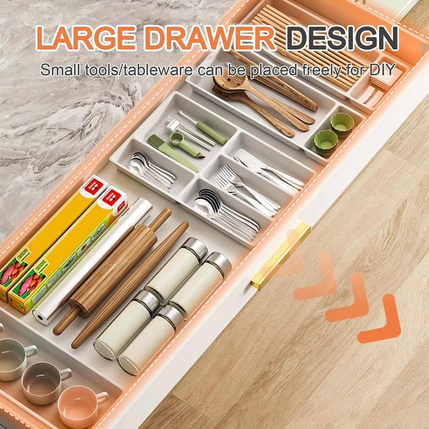 5-Tier Kitchen Bakers Rack with Drawer, Kitchen Cabinets with Worktop, with Wheels, Easy to Move(60cm)