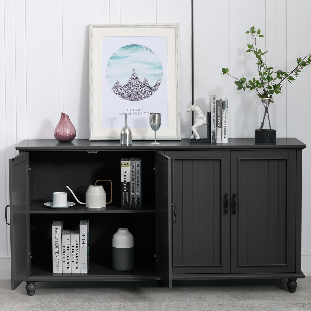 Scurrty 62'' Coffee Bar Cabinet Kitchen with Storage, Buffet Cabinet with Storage, Sideboard Buffet for Dinning Room, Kitchen & Living Room (4 Doors, Black)