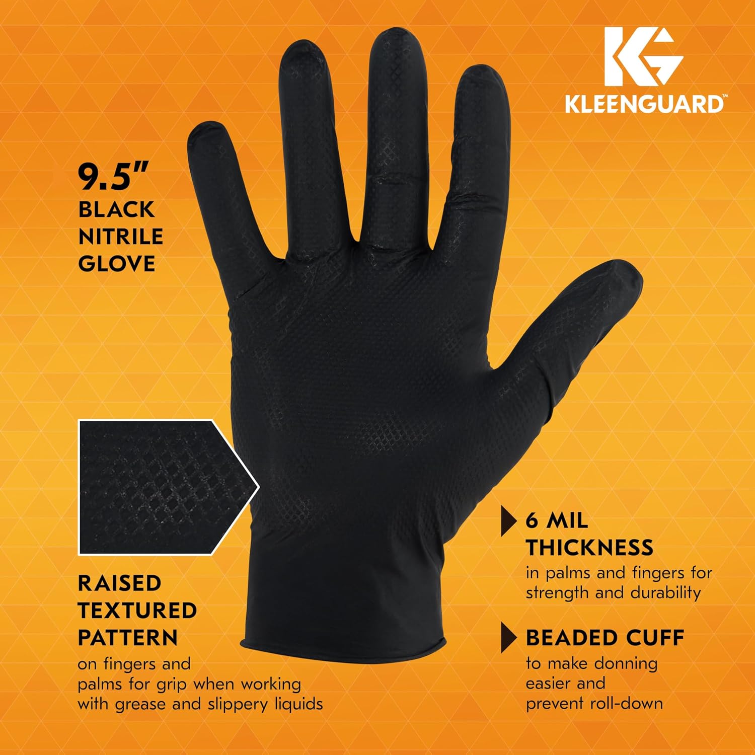 Kleenguard™ Kraken Grip Fully Textured Black Nitrile Gloves (49275), Small (S), Powder-Free, 6 Mil, Ambidextrous, Thin Mil, 100 Gloves/Box, 10 Boxes/Case