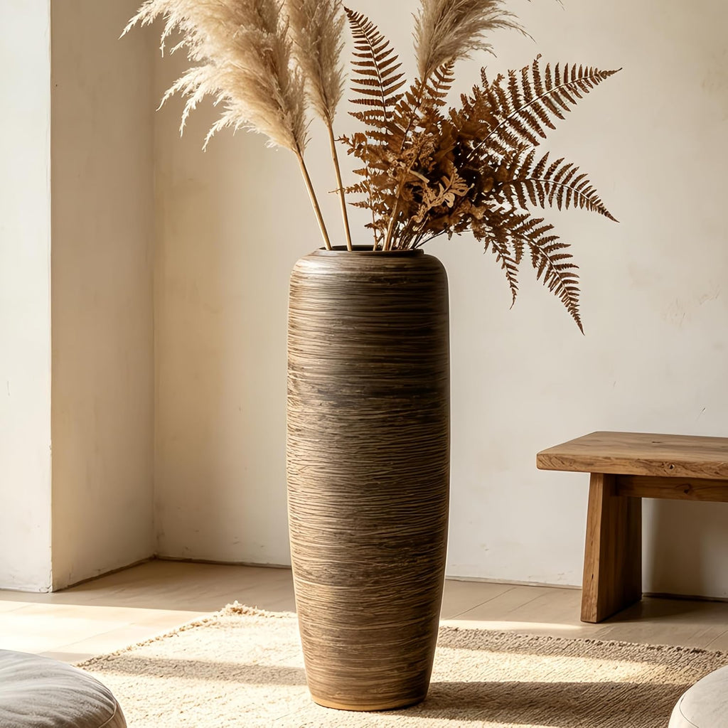 Vintage Ceramic Floor Vase – 23.6 Inch Distressed Glazed Oversized Floor Urn, Rustic Country Decor for Entryway, Living Room & Corner