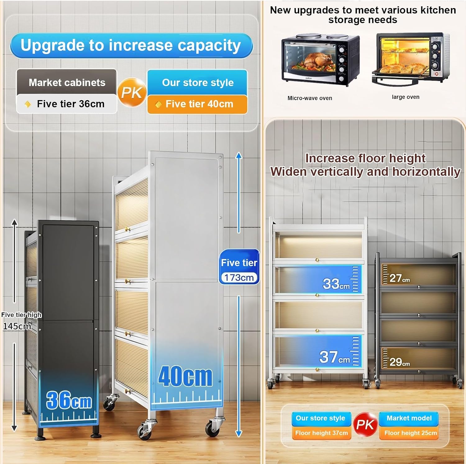 Kitchen Bakers Rack with Cabinets Kitchen Cabinet Storage with Flip Door Cabinet, Microwave Oven Shelf Cabinet, Pantry Storage Cabinet, for Spices, Pots and Pans (Color : 3 Layers, Size : 100