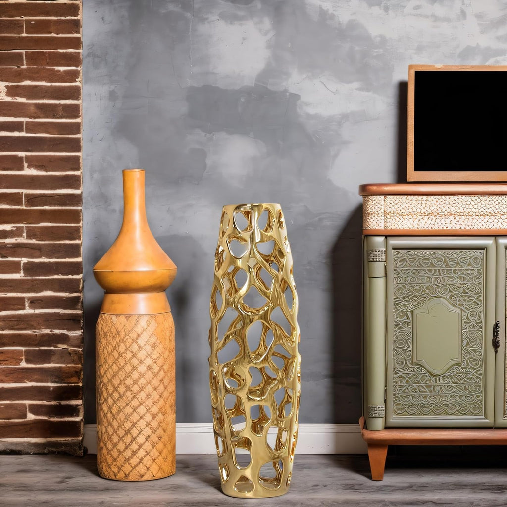 Ceramic Vase Large Floor Vase Handmade Ceramic Flower Holder Hand Carved Sophisticated Vessel for Decorative Branches and Dried Flowers 24 Inches Gold