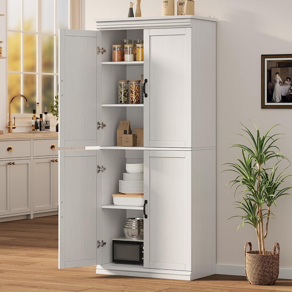 IDEALHOUSE Pantry Cabinet,70' Tall Kitchen Pantry Cabinet with Doors and Adjustable Shelves, Freestanding Cupboard, Tall Storage Cabinet for Bathroom, Dining Room, Living Room (Antique White)