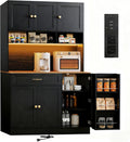 FJTJBSI 72' Kitchen Pantry Cabinet with LED Light and Charging Station Tall Pantry Storage Cabinet with Adjustable Shelves and Door Shelves Modern Kitchen Hutch with Countertop Black