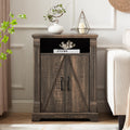 24' Farmhouse Storage Cabinet with Barn Doors, Dark Rustic Oak Freestanding Sideboard Buffet with Adjustable Shelf, Pantry Hutch Coffee Bar for Kitchen Bathroom Living Room - Small Floor Cabinet