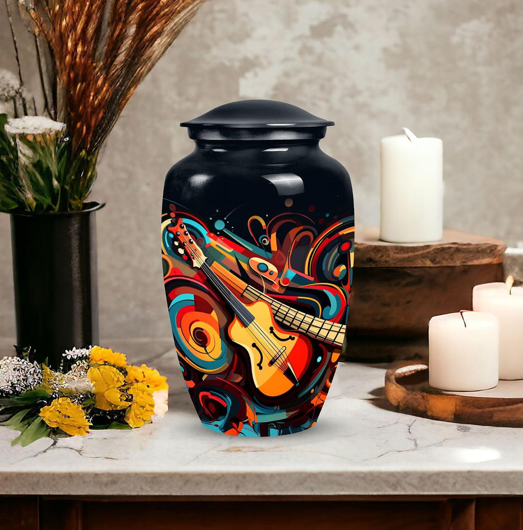Swirling Guitar Abstract - Large Urns - Cremation Urns for Men - an Urn for Ashes - Urns for Adults (10inch), Natural