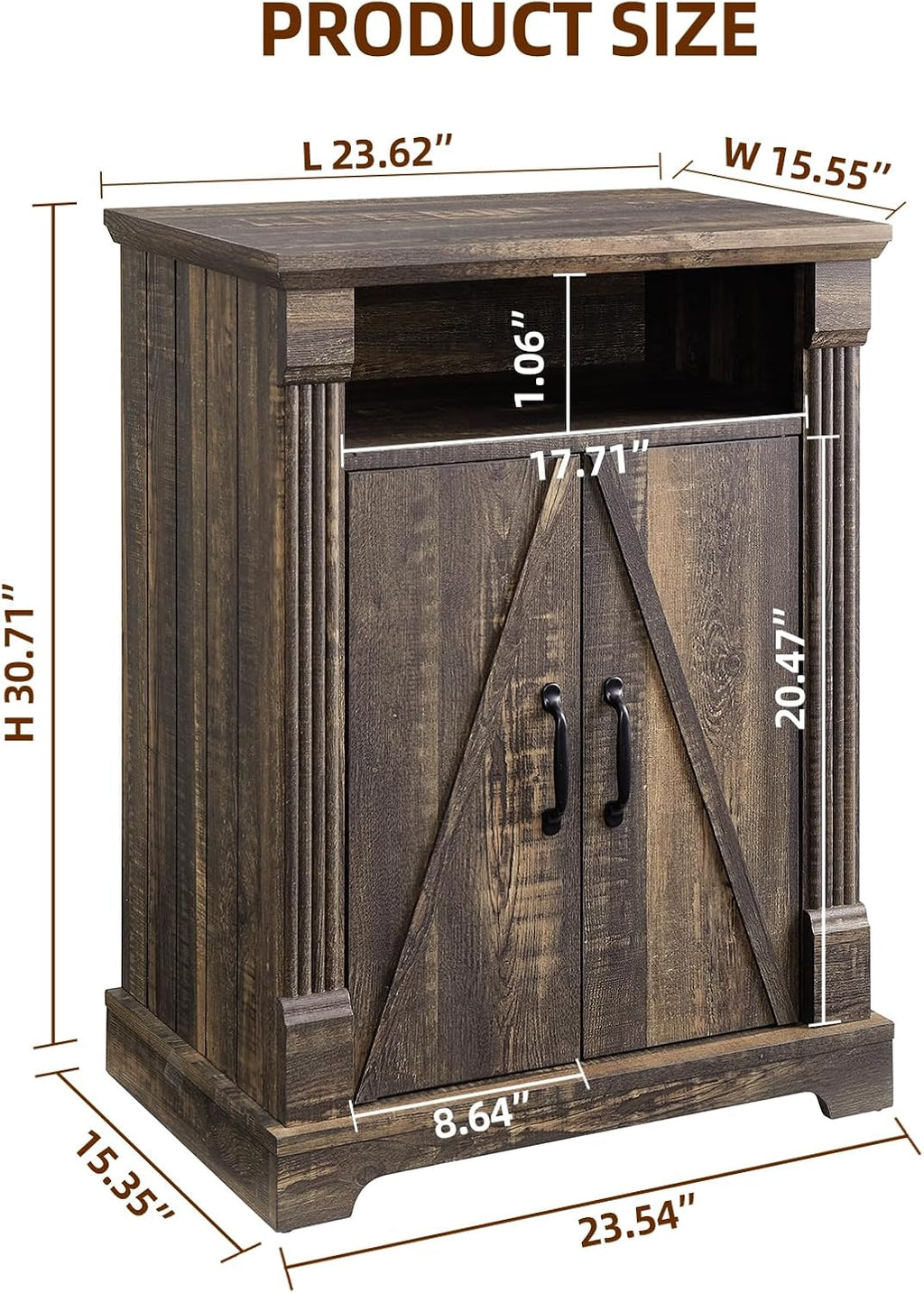 24' Farmhouse Storage Cabinet with Barn Doors, Dark Rustic Oak Freestanding Sideboard Buffet with Adjustable Shelf, Pantry Hutch Coffee Bar for Kitchen Bathroom Living Room - Small Floor Cabinet