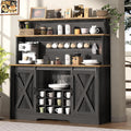 BestHaped 55'' Farmhouse Coffee Bar Cabinet with 3 Tier Storage Hutch, Coffee Bar Station with Sliding Barn Door, Hutch Storage Cabinet with 12 Wine Racks & 9 Hooks for Kitchen Dining Living Room