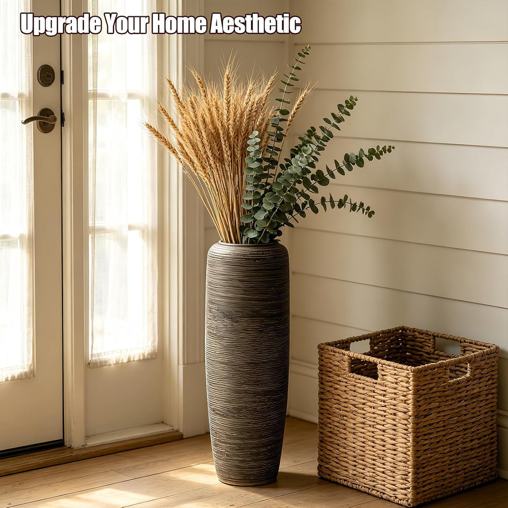 Vintage Ceramic Floor Vase – 23.6 Inch Distressed Glazed Oversized Floor Urn, Rustic Country Decor for Entryway, Living Room & Corner