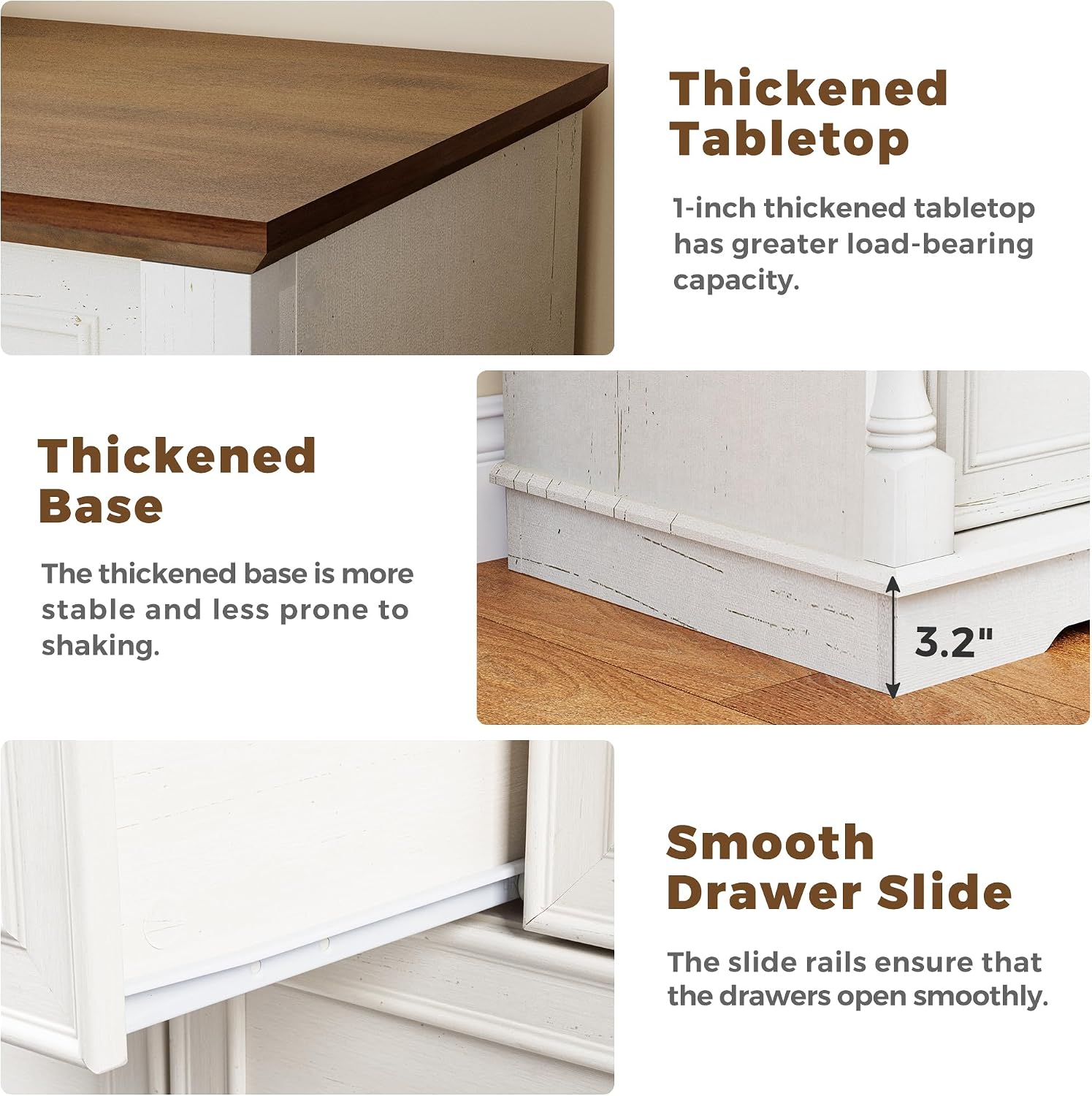 Pamapic Farmhouse Dresser with 7 Drawers, 52' Wide Rustic Chest of Drawers with Natural Texture & Retro Handles, White Vintage Storage Dresser TV Stand for Bedroom, Living Room, Antique White