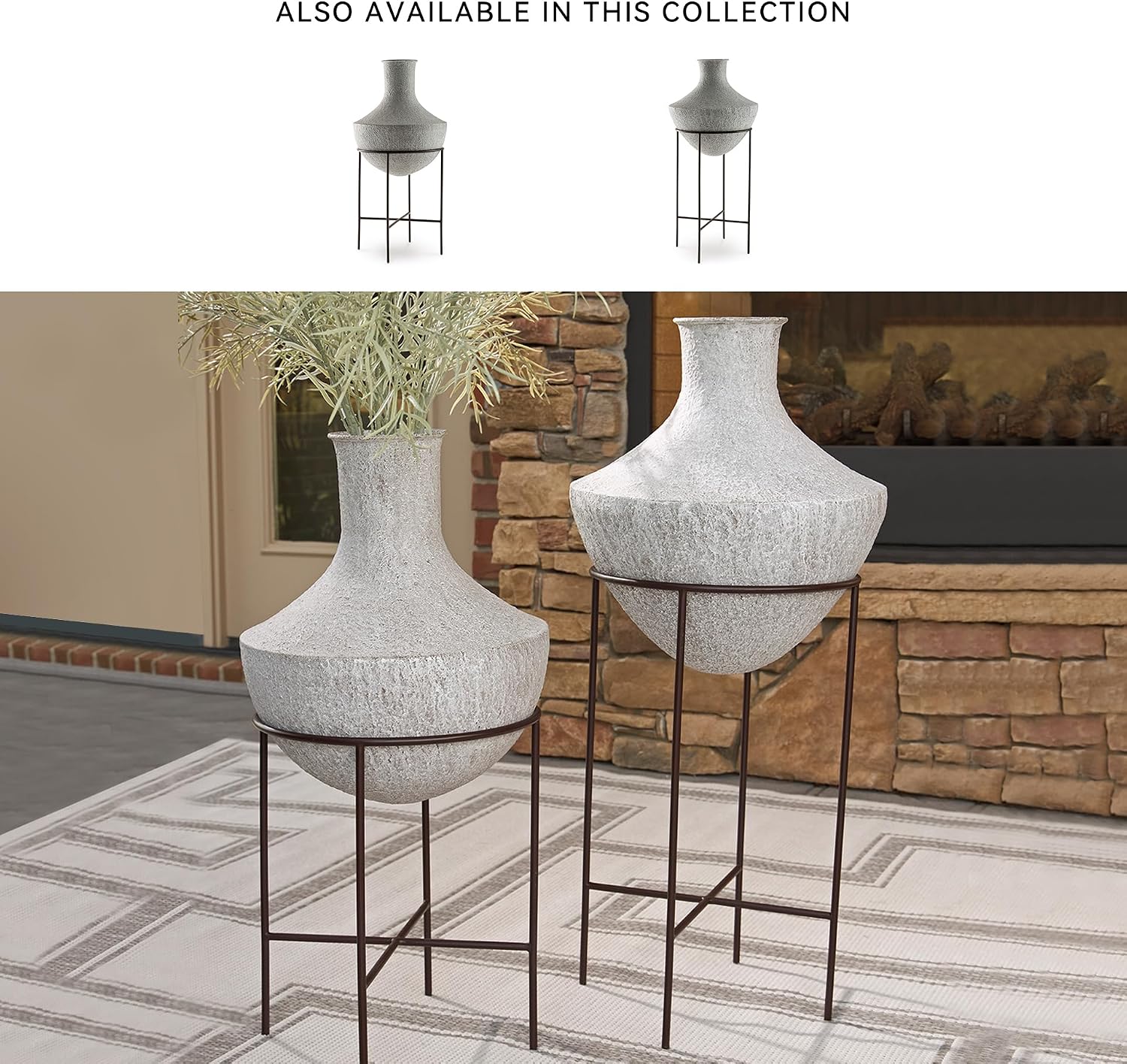 Signature Design by Ashley Estonbank Casual Indoor Distressed Metal Floor Vase with Stand, White & Black