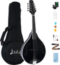 Mulucky A Style Mandolins Instrument, 8 String Acoustic Mandolin with Beginner Kit, Case, Tuner, String, Picks - Black