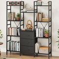 AFLUI Triple Bookshelf with 3 Fabric Drawers, 4-Tier Book Shelf and 10 Display Shelves, Industrial Large Bookcase for Home & Office, Black, 47'' Wide
