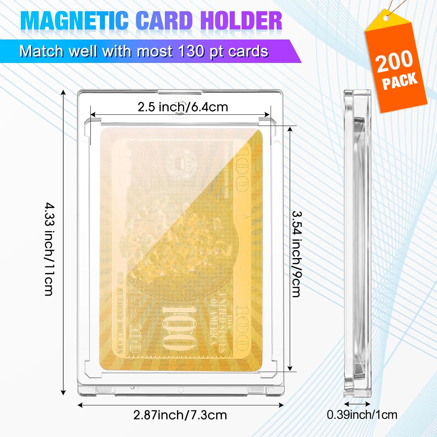 SATINIOR 200 Pcs 130 Pt Acrylic Magnetic Card Holders 2.5'' x 3.54'' Single Touch Tag Holder Thick Clear Protectors Hard Plastic Magnetic Case for Sports Baseball Football Game Trading Store Display