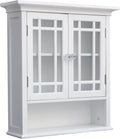 Teamson Home Neal Wooden Over The Toilet Bathroom Removable Wall Medicine Cabinet with 1 Fixed and 1 Adjustable Shelf 3 Storage Spaces 2 Glass Mosaic Doors and Crystal-Cut Acrylic Knobs, White