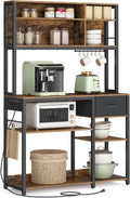 VASAGLE Bakers Rack with Charging Station, Coffee Bar, 15.7 x 39.4 x 71 Inches, Kitchen Microwave Stand, Adjustable Storage Shelves, Fabric Drawer, 12 Hooks, Rustic Brown and Ink Black UKKS027K01
