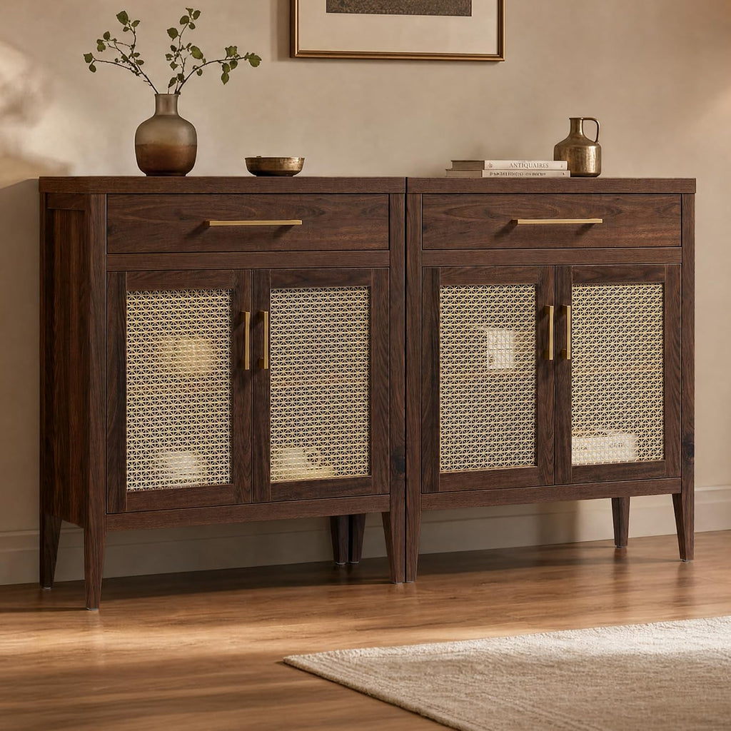 SICOTAS 60' Farmhouse Buffet Cabinet with Metal Mesh Doors, Modern Sideboard Credenza with Drawers, Elegant Coffee Bar Console Table for Living Room Entryway, Espresso Walnut