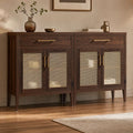 SICOTAS 60' Farmhouse Buffet Cabinet with Metal Mesh Doors, Modern Sideboard Credenza with Drawers, Elegant Coffee Bar Console Table for Living Room Entryway, Espresso Walnut