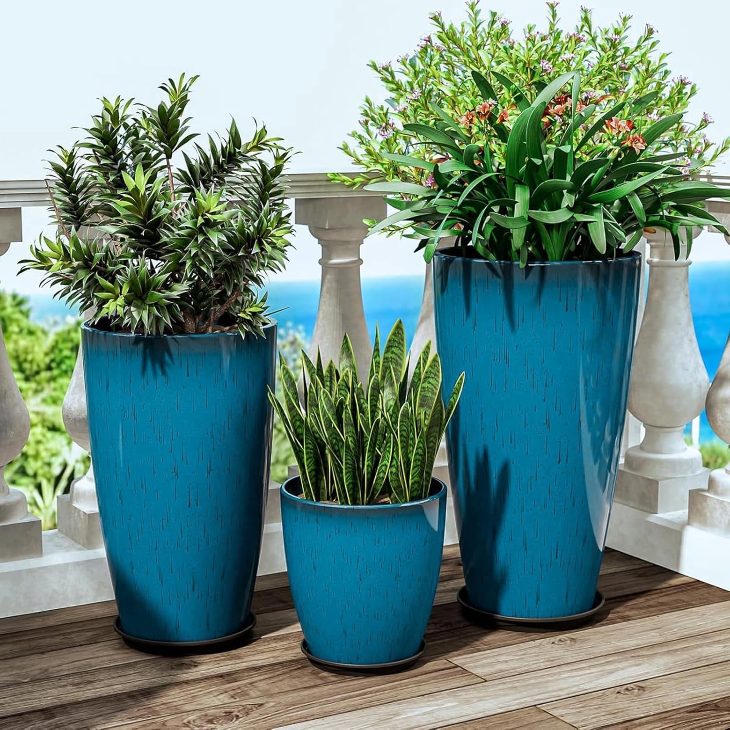 QCQHDU 24,21,11 inch Large Planters with Drainage Hole & Saucer, Set of 3 Plant Pots Tall Planter for Indoor & Outdoor Plants Home Modern Decor