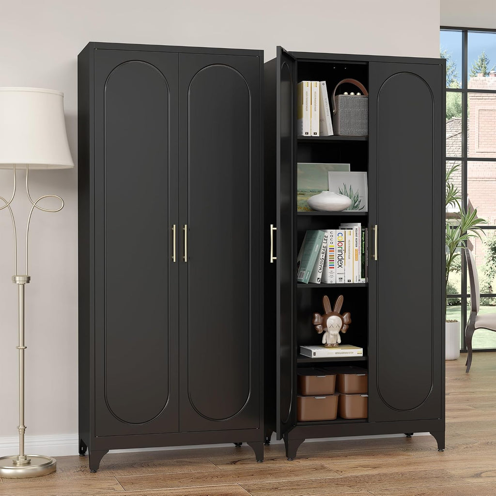 SteeLoong Kitchen Pantry Cabinet,75 Inch Black Metal Storage Cabinet with Door and Adjustable, Tall Pantry Cabinets for Kitchen Storage,Cupboard for Living Room,Dining Room and Bathroom
