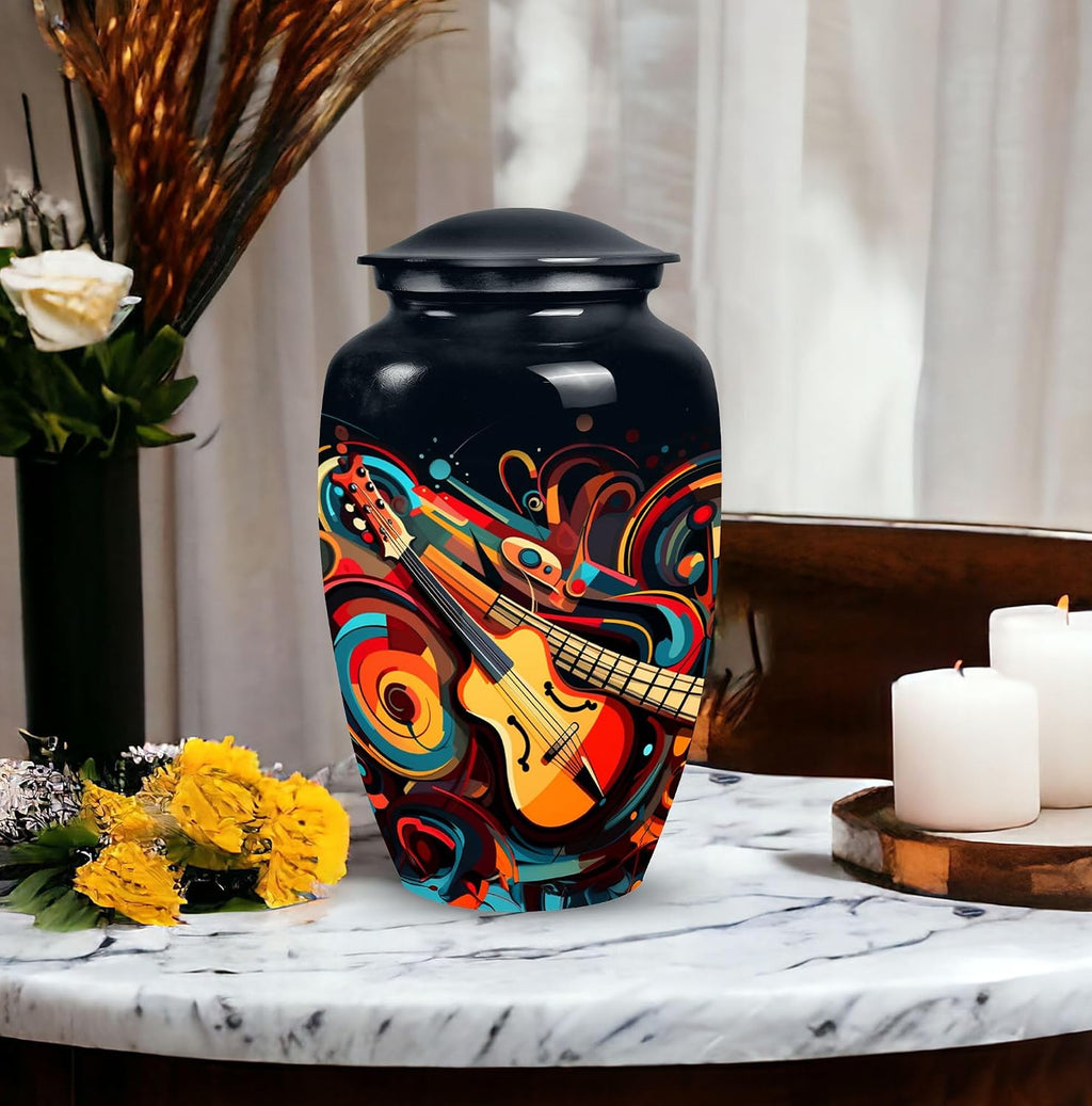 Swirling Guitar Abstract - Large Urns - Cremation Urns for Men - an Urn for Ashes - Urns for Adults (10inch), Natural