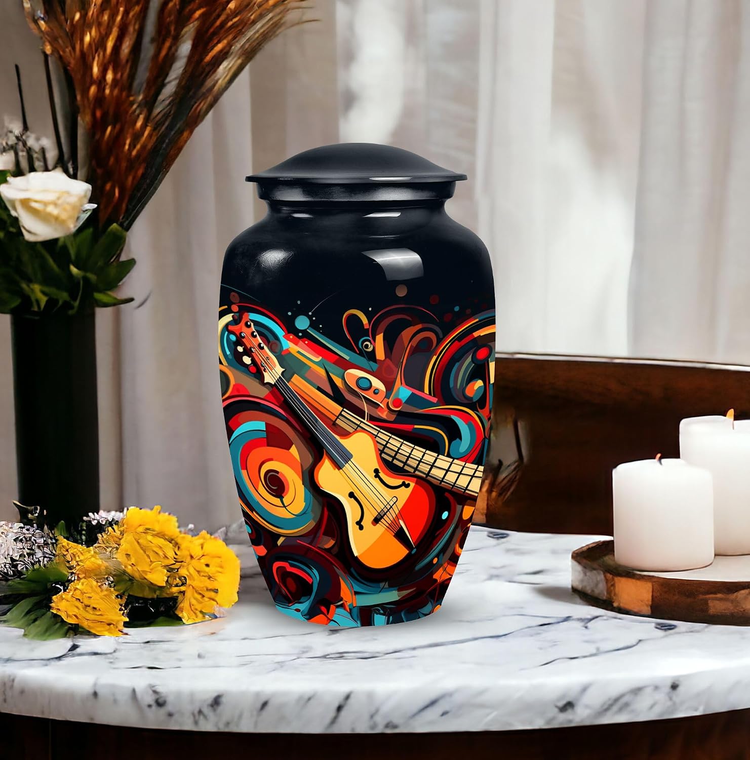 Swirling Guitar Abstract - Large Urns - Cremation Urns for Men - an Urn for Ashes - Urns for Adults (10inch), Natural