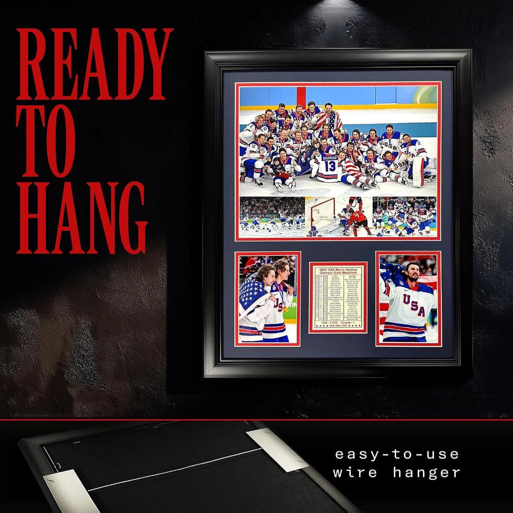 Legends Never Die 2026 USA Hockey Gold Medal Winners | Collectible Winter Olympics Ice Hockey Memorabilia | Framed Picture & Photo Collage Gift, Man Cave Wall Art, Home Decor | 2 Sizes (18'x22')