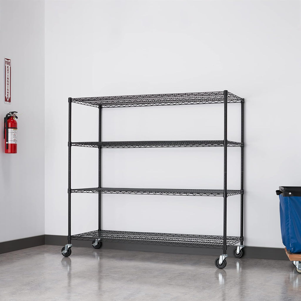 Trinity Basics 4-Tier Adjustable Wire Shelving with Wheels for Kitchen Organization, Garage Storage, Laundry Room, NSF Certified, 600 to 1800 Pound Capacity, 60' by 24' by 54', Black