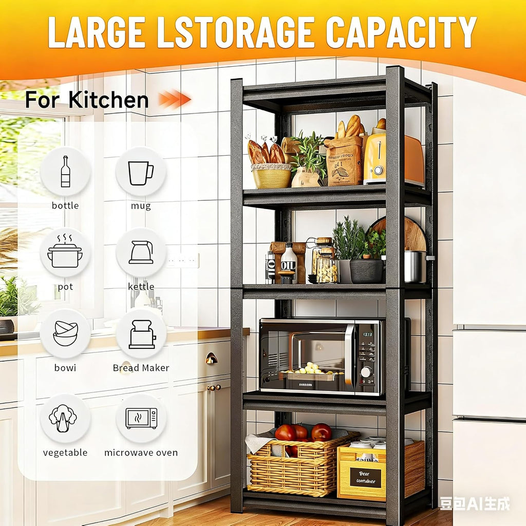 2000LBS Metal Storage Shelves,6 Tier Shelving Unit, 40'W x 82'H Utility Kitchen Shelves, Standing Adjustable Shelf Organizer for Pantry, Industrial, Basement, Bathroom, Warehouse and Closet, Black