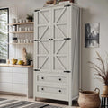 DWVO 64.5' H Kitchen Pantry Cabinet, Storage Cabinet with Barn Doors, 2 Drawers and Adjustable Shelves, Farmhouse Cupboard for Dining Room, Living Room, Bathroom, Off White