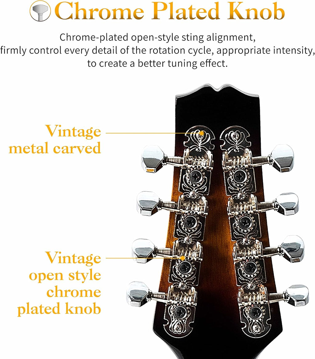 Mulucky A Style Acoustic Electric Mandolins Instrument, 8 String Acoustic Mandolin with Beginner Kit, Case, Tuner, String, Picks - Sunburst