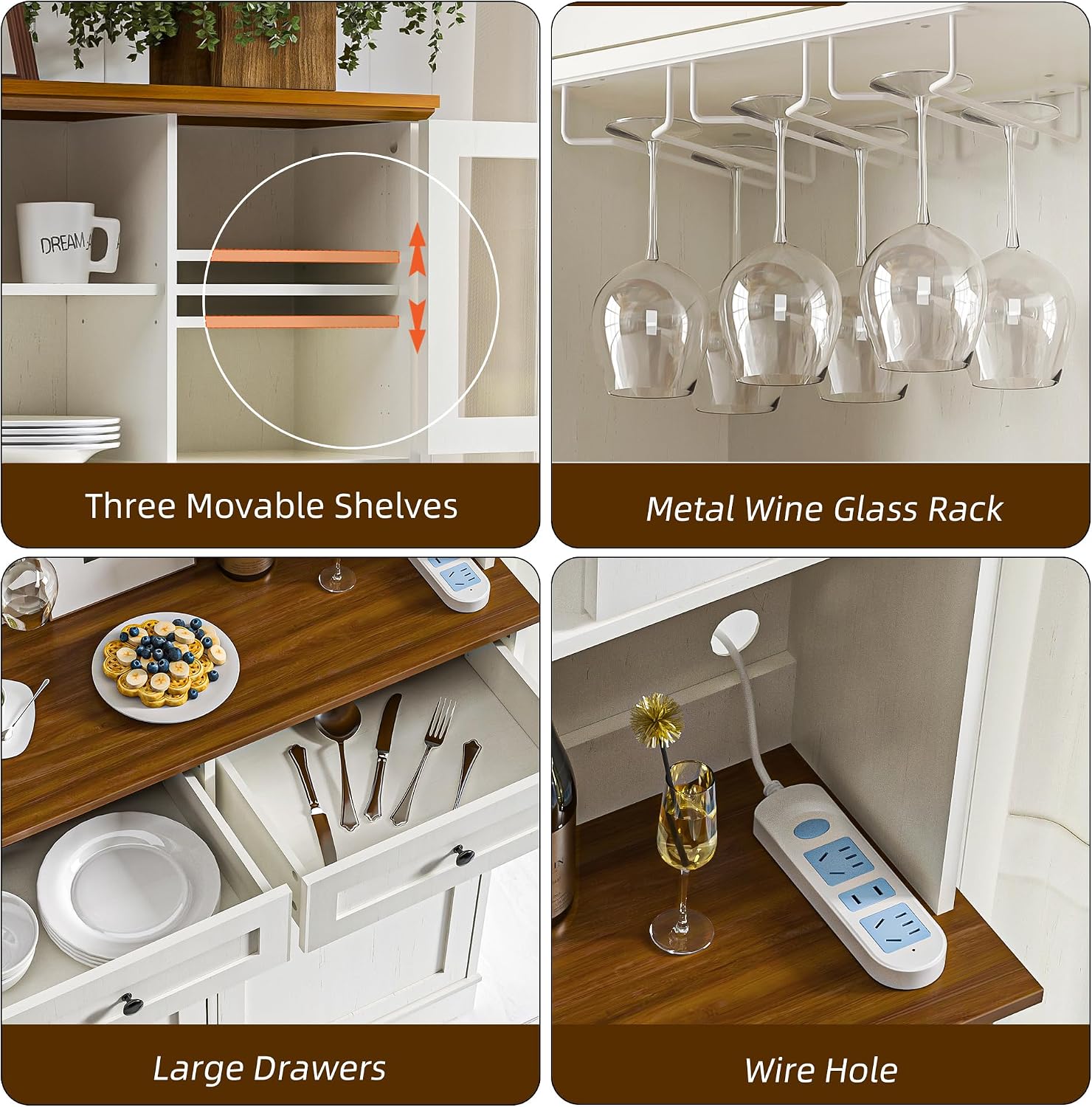 Tilt Out Trash Cabinet, Kitchen Pantry Storage Cabinets with Adjustable Shelves and Drawers, Wooden Freestanding Cabinet Trash Cans for Kitchen Living Room Dining Room, White, 13 Gallons