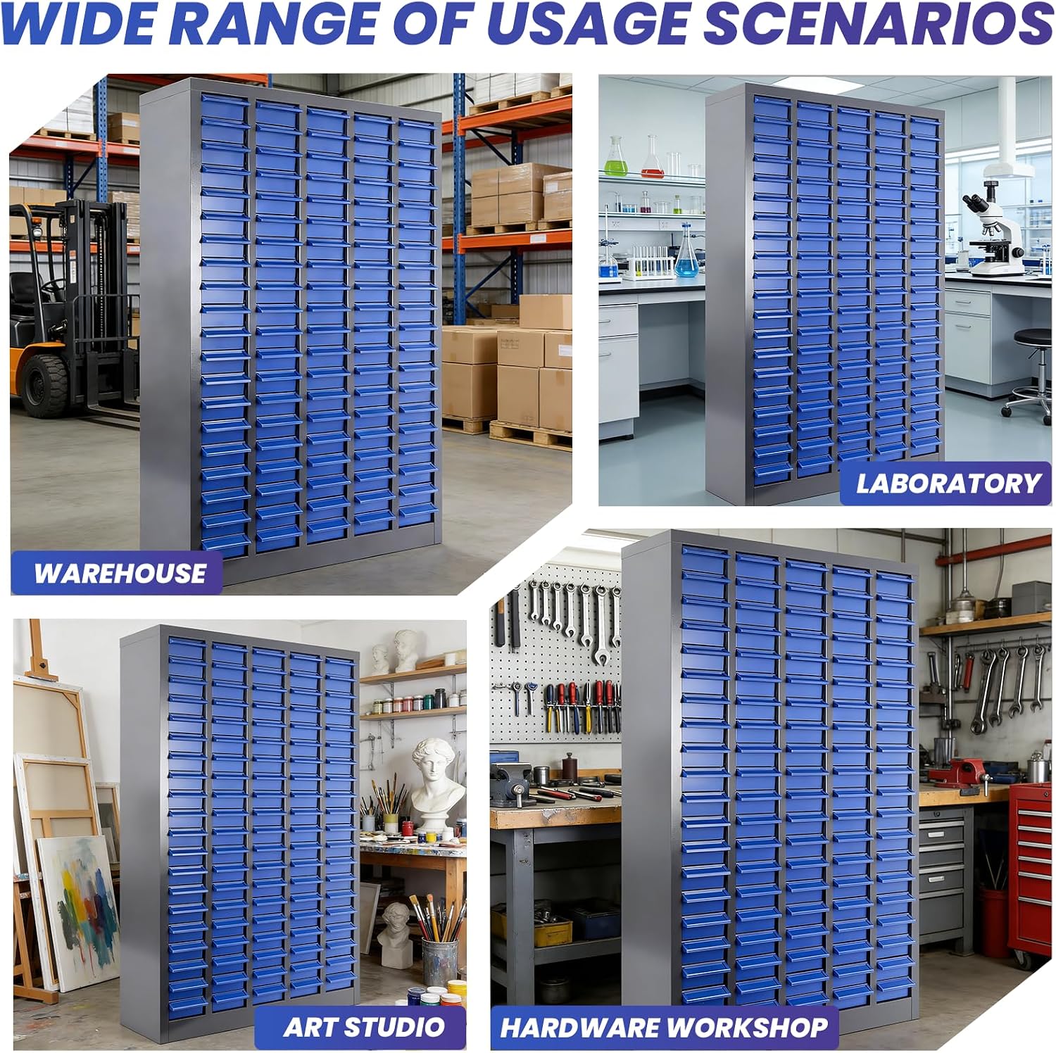 100 Drawer Nut and Bolt Organizer, Parts Cabinet with 500 Partitions & 200 Label, Stainless Steel Bolt Bin with ABS Drawers, Metal Storage Cabinet for Hardware Storage (100 Drawer)