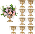 Sziqiqi Gold Urn Vase for Wedding: 8.6in Large Compote Vases Centrepieces with Crystal Beads for Table Decorations - Set of 10 Metal Urn Vases for Flower Arrangement Bowl Vase for Party Anniversary