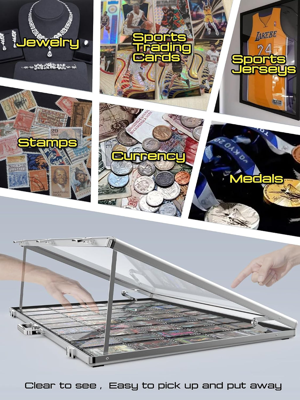 Ultra-Thin 31.4 x 23.6inch Portable Aluminum Card Display Case with Felt Tote Bag, High-Transparency Acrylic, 3 Anti Theft Locks, Sports Trading Card Show Case for Collectible Cards Jewelry Jersey