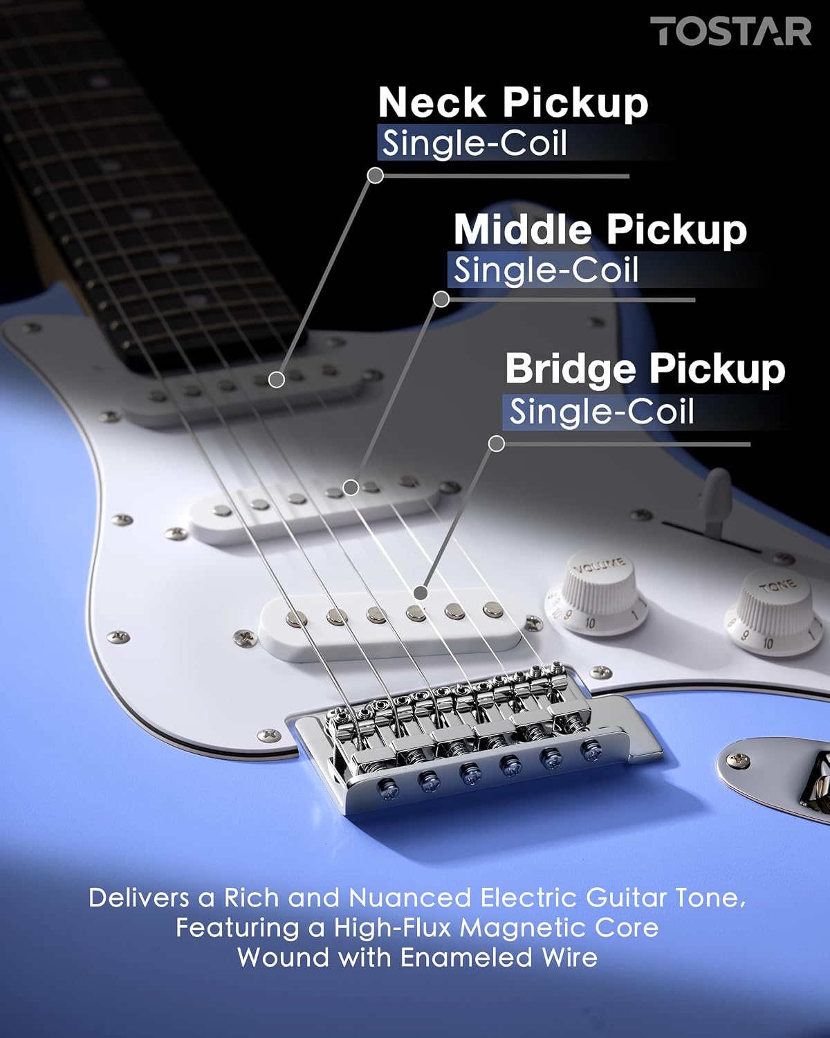 Tostar 39' Full Size Electric Guitar Kit For Beginners and Adults, SSS Pickup Guitarra Electrica Set Includes Tremolo Bridge, Lightweight Matte Finish, Amp, Strings, Gig Bag, Birthday Gifts, Blue