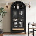 71' Tall Arched Kitchen Pantry Cabinet, Modern Farmhouse Hutch Storage Cabinets with Large Drawer and Glass Doors for Kitchen, Dining Room, Living Room, Black