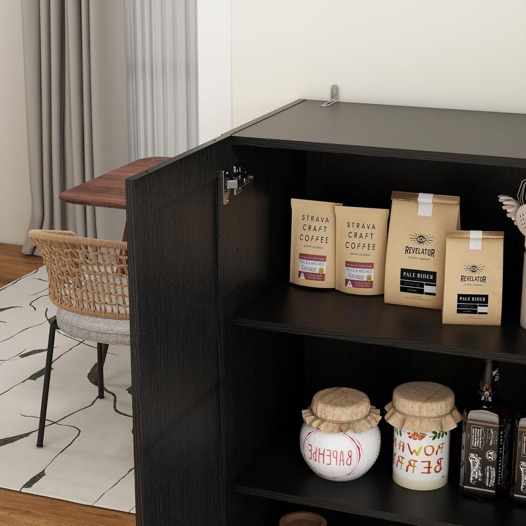 Wooden Storage Cabinet, Collection Food Pantry Narrow Cabinet Free Standing with 2 Doors and 3 Shelves Tool Cabinet, for Kitchens, Living Room, Utility Rooms (Black)