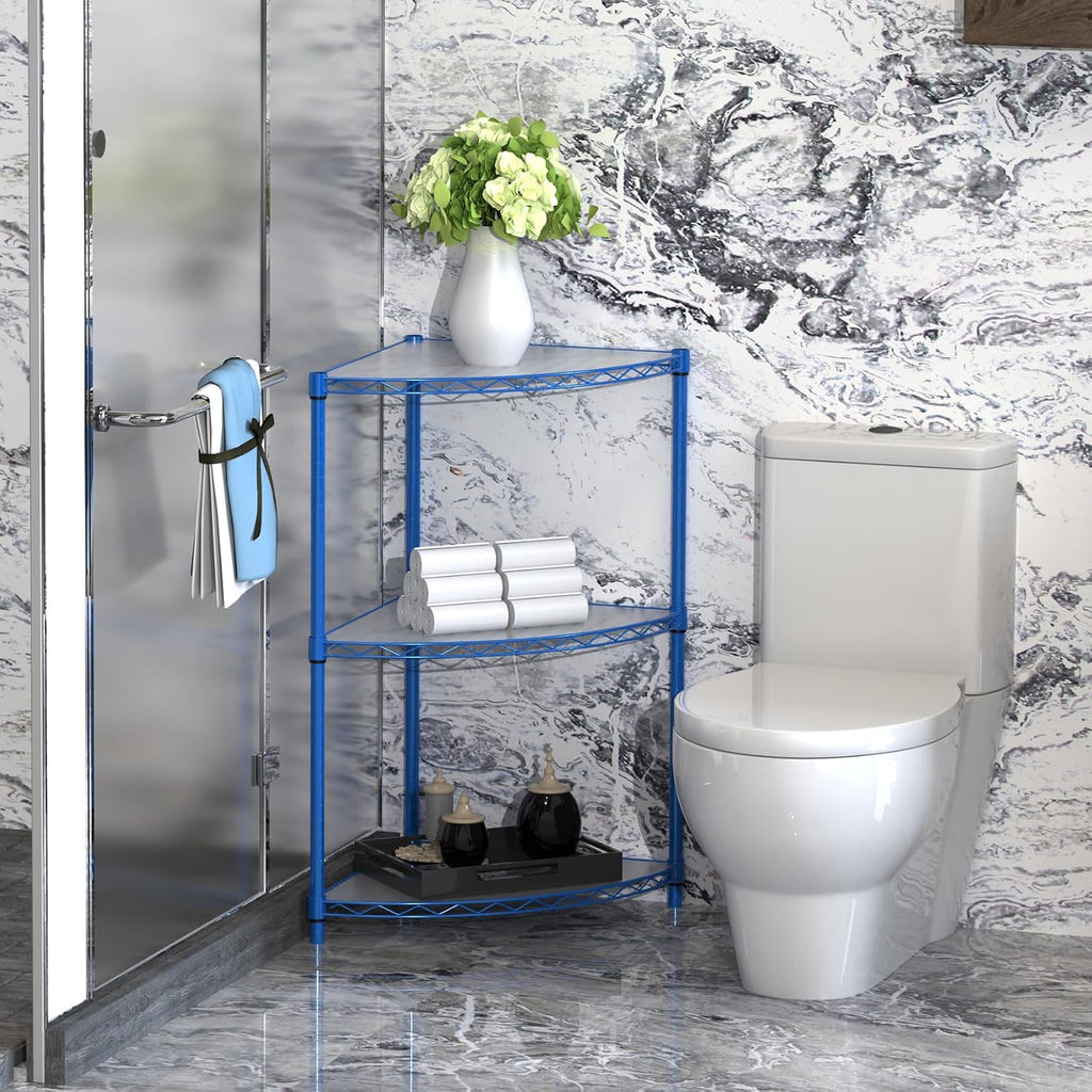 6 Tier NSF Corner Wire Shelf Shelving Unit, 18 x 18 x 72 Inch 420lbs Capacity Heavy Duty Adjustable Metal Storage Rack with Leveling Feet & Shelf Liners for Office Kitchen Bathroom and More - Blue