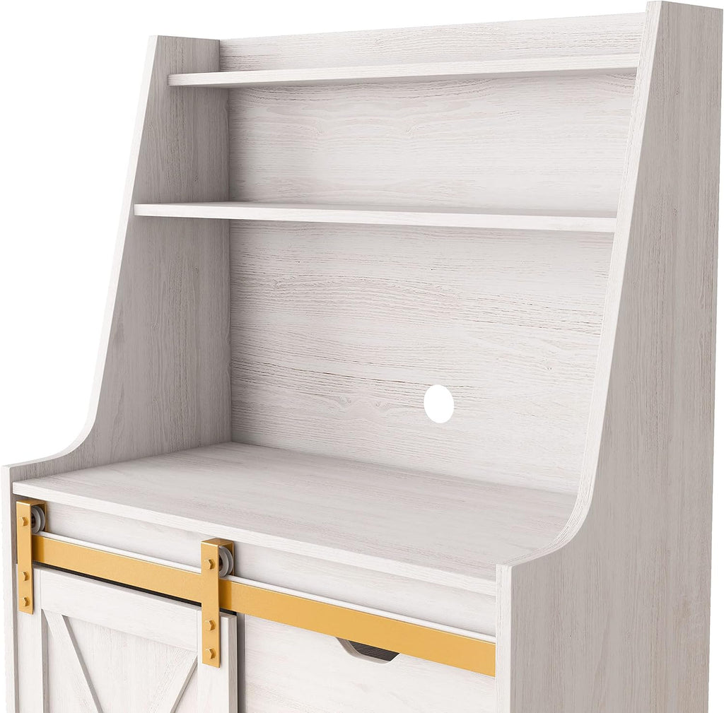 HOMES: Inside + Out Dover Farmhouse Multi-Storage with 7 Shelves 32 in. Kitchen Baker's Racks for Dishes, Spice Jar, Vases, and Chopping Board, White Oak