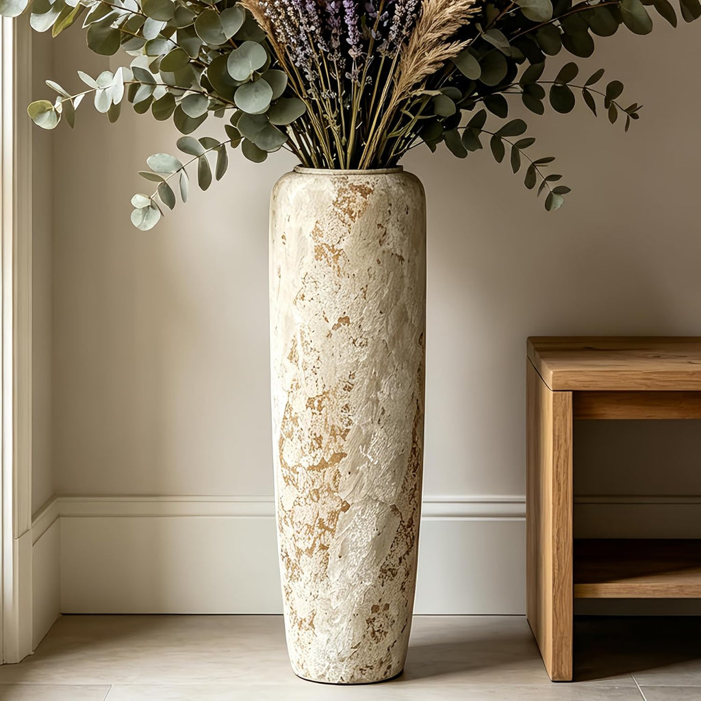 Rustic Oversized Ceramic Floor Vase – 23.6 Inch Handpainted Rustic Pottery Vase, Extra Tall Neutral Vases for Corner, Foyer & Large Floral Arrangements