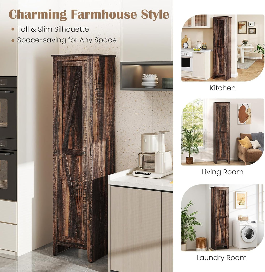 Giantex 72-Inches Narrow Storage Cabinet, Tall Bathroom Floor Cabinet with 4 Shelves, Barn Door, Anti-tilt Device, Raised Feet, Slim Storage Unit for Small Spaces, Living Room, Home Office, Kitchen