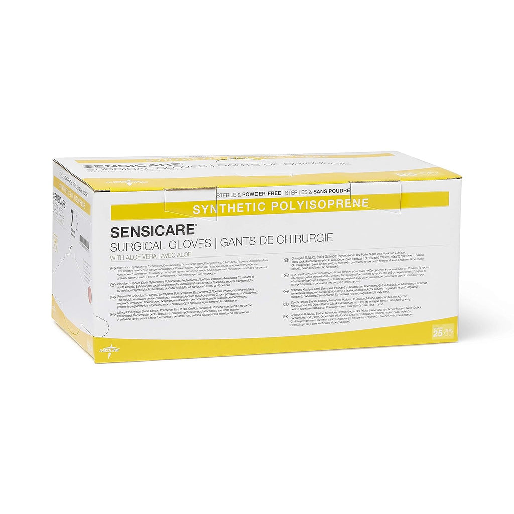 Medline SensiCare Surgical Gloves with Aloe Vera, Powder-Free, Sterile, Size 7, White (Pack of 100)